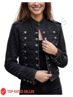 Cotton Blend Denim Jacket Double Breasted Steampunk Gothic Coat Slim Fit